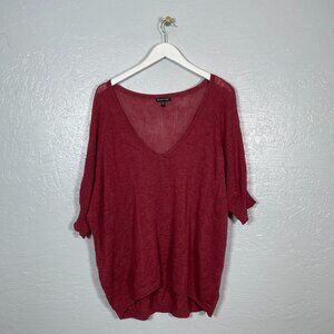Eileen Fisher Women L Red Open Knit Sweater Merino Wool Dolman Sleeve Minimalist